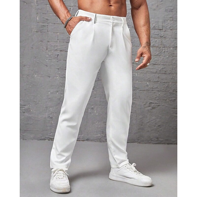 Men's Dress Pants Trousers Chinos Slacks Pleated Pants Buttons Pocket Plain Comfort Formal Party Work Fashion Classic Style Light Khaki Black Micro-elastic