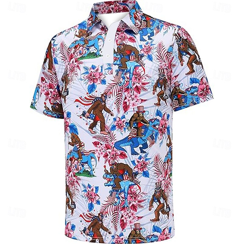 Men's Printed Polo Short Sleeve Polo Shirts Collared Shirts Business Casual Outdoor Daily Wear Festival Outfit 3D Print Summer Spring Fall White Pink Dark Blue3