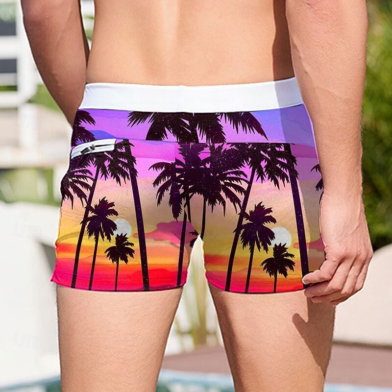 Men's Coconut Tree Nature & Landscapes Swim Shorts Board Shorts Swimming Trunks Mid Waist 3D Print Hawaiian Surfing Holiday Beach Drawstring with Mesh lining Elastic Waist Designer Clothing Apparel2