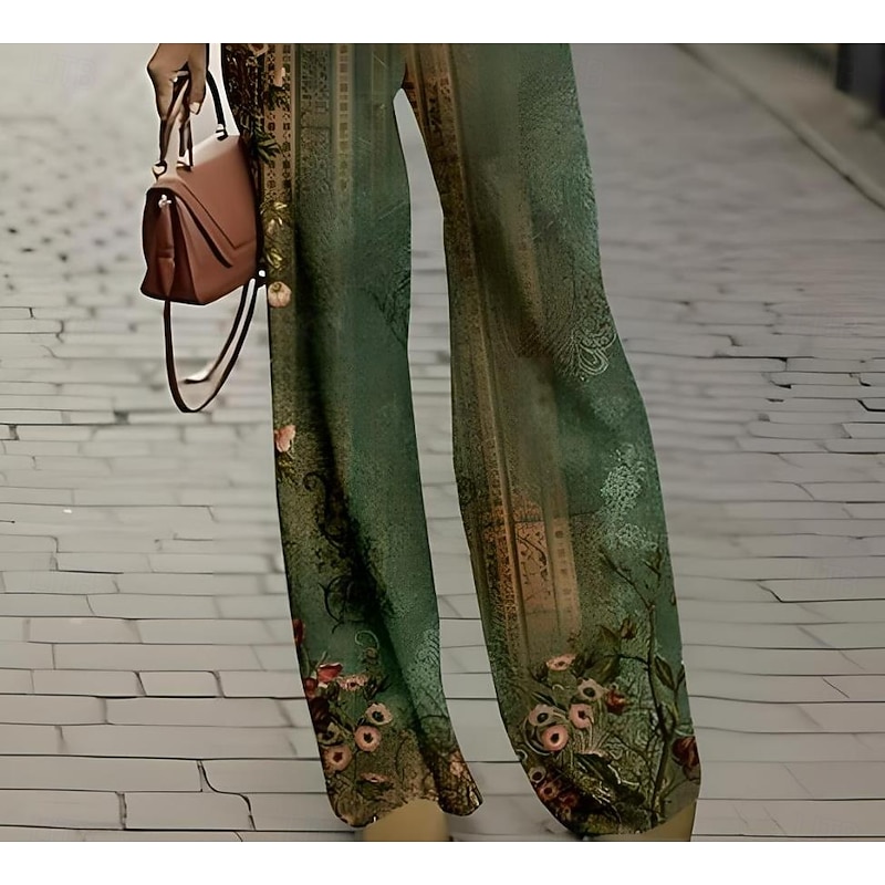 Women's 2 Pieces Basic Neon & Bright Shirt Blouse 3/4 Length Sleeve V Neck Floral Print Casual Linen Like Green Summer Regular Fit3