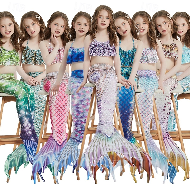 Kids Girls' Mermaid Swimwear Swimsuit Holiday Beach Scales Vacation Tropical Bathing Suits 4 years+ Summer Yellow Pink