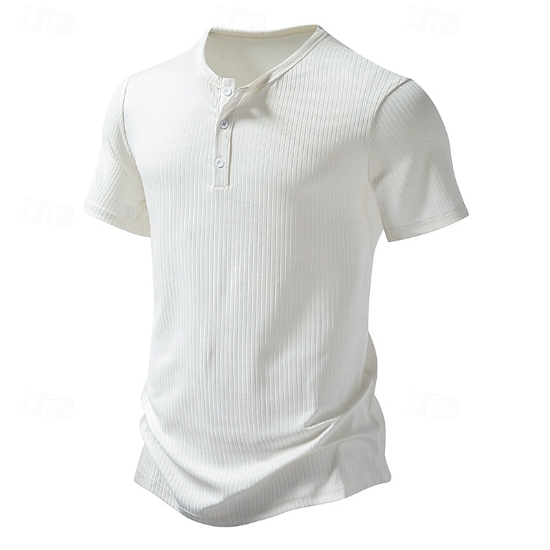Men's Henley Shirt Tee Rib Knit Top Muscle Shirt Short Sleeve Solid Color Plain Knitwear Casual Buttons Pit Strip Henley Vacation Casual Daily Summer Spring &  Fall Black White Burgundy Henley T-Shirt3