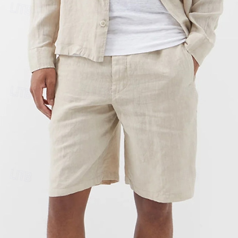 Men's Shorts Linen Shorts Dress Shorts Summer Shorts Beach Shorts Pocket Straight Leg Plain Comfort Breathable Knee Length Formal Business Daily Fashion Classic Style Black Navy Blue Inelastic