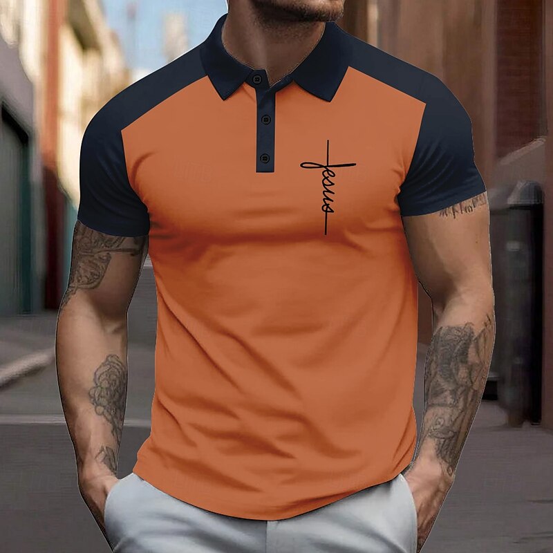 Men's Graphic Polo Short Sleeve Polo Shirts Collared Shirts Vintage Casual School Outdoor Daily Wear Home Wear 3D Print Summer White Blue Orange4