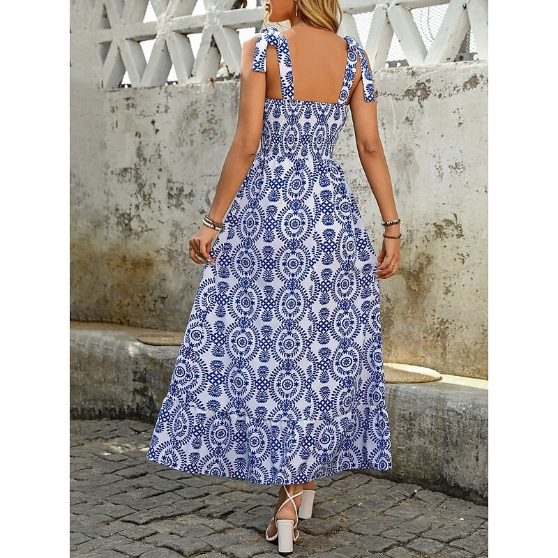 Women's Maxi Dress Casual Dress A Line Dress Slip Dress Boho Dress Bohemia Stylish Ethnic Vacation Daily Regular Fit Floral Sleeveless Strap Blue Summer2