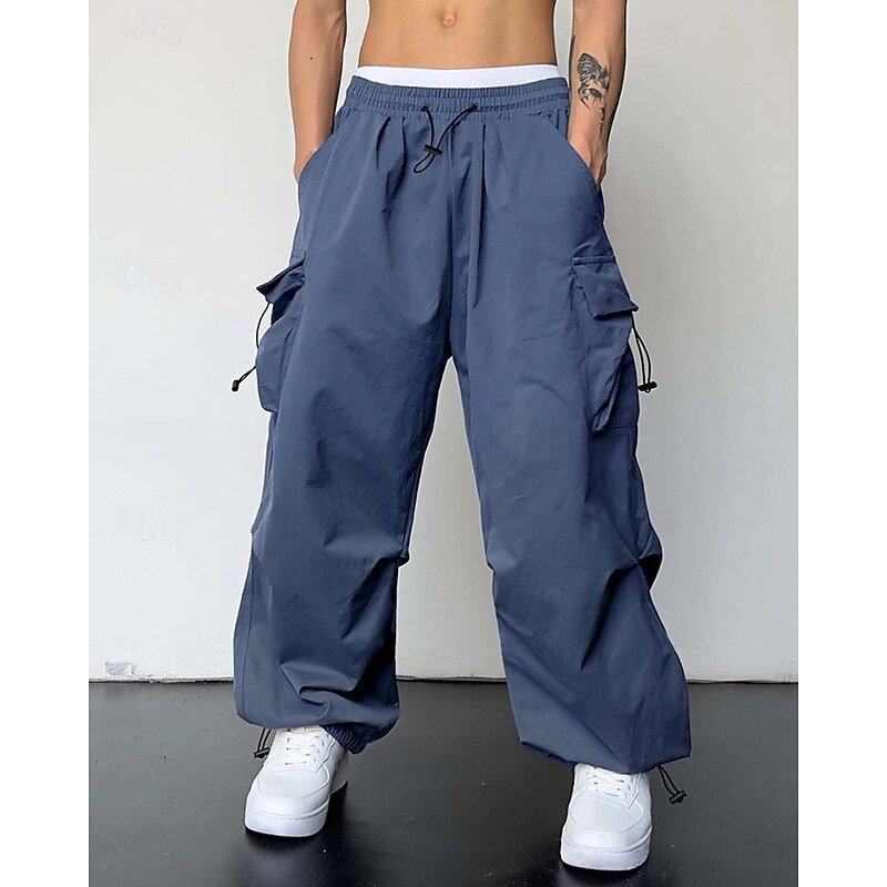 Men's Cargo Pants Trousers Drawstring Elastic Waist Multi Pocket Plain Wearable Outdoor Daily Camping & Hiking Fashion Classic Black Light Green2