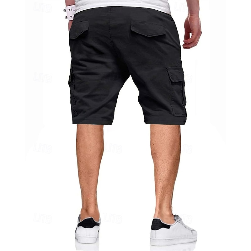 Men's Cargo Shorts Shorts Hiking Shorts Drawstring Elastic Waist Multi Pocket Plain Wearable Knee Length Outdoor Daily Camping & Hiking Fashion Classic Dark Khaki ArmyGreen3