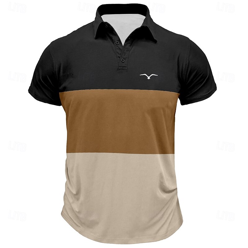 Men's Striped Rugby Polo Short Sleeve Polo Shirts Collared Shirts Casual School Outdoor Athleisure Daily Wear 3D Print Summer Spring Fall Red Blue Brown3