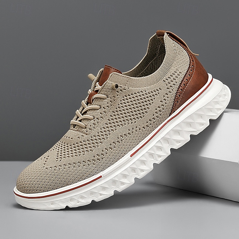 Men's Breathable Knit Lace-Up Sneakers – Lightweight Casual Running Shoes with Cushioned Sole for Walking & Everyday Wear