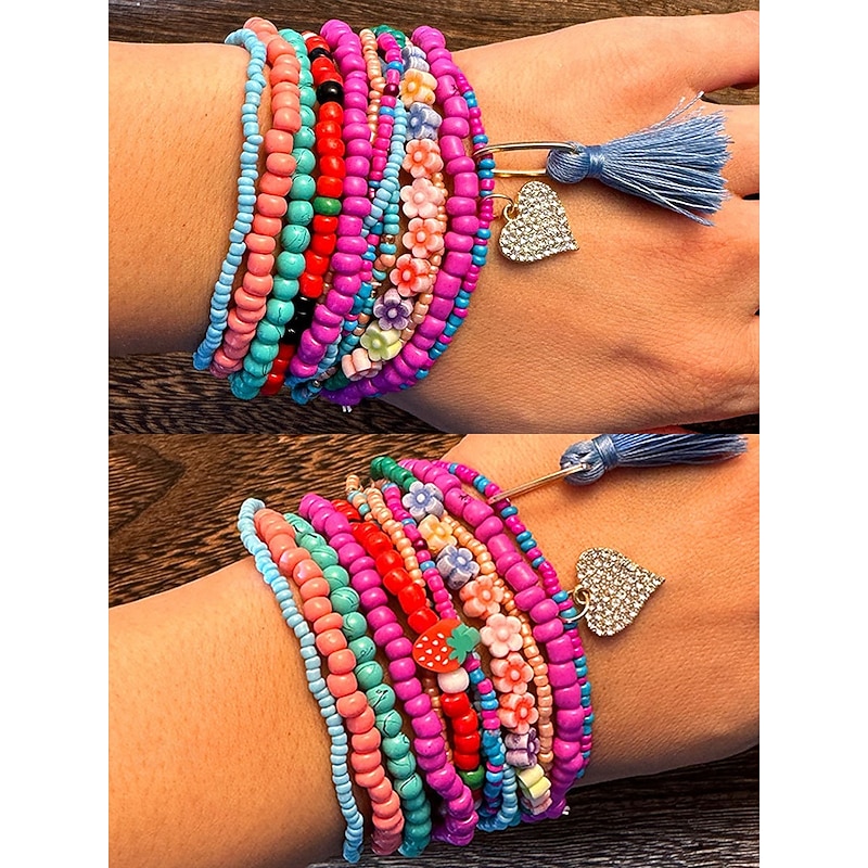 Bohemian Beaded Wrap Bracelet Set – Multicolor Handmade Stretch Bracelets with Tassel & Charm, Trendy Layered Stackable Jewelry for Women & Girls, Perfect for Summer, Beach & Festivals2