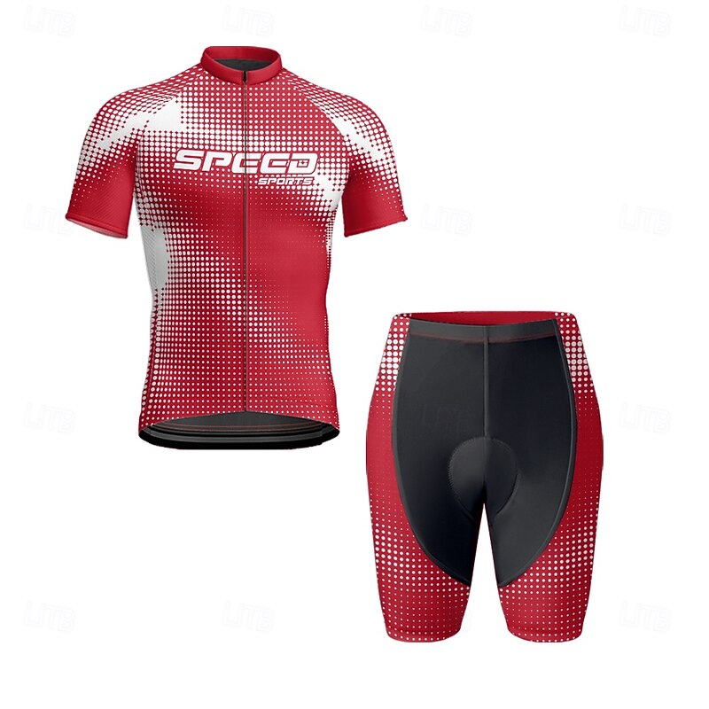 Men's Cycling Jersey with Shorts Letter & Number Short Sleeve Bike Clothing Suit with 3 Rear Pockets Mountain Bike MTB Road Bike Cycling Front Zipper Sweat wicking Comfortable Breathable Sports Red2