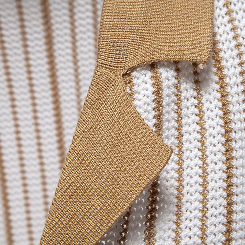 Men's Polo Knit Polo Sweater Formal Work Turndown Short Sleeve Striped Vertical Stripes Stripe-Trim Stripe Spring Green Khaki Polo3