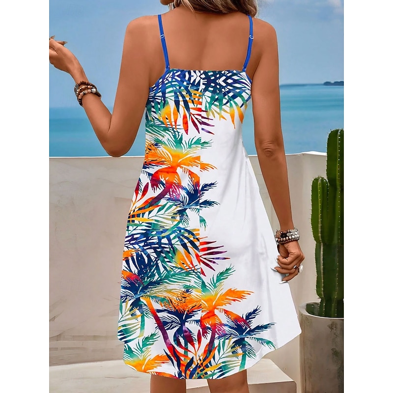 Women's Mini Dress Casual Dress Petite Dress Sundress Summer Dress Casual Vacation Daily Holiday Regular Fit Leaf Sleeveless V Neck Blue Summer2