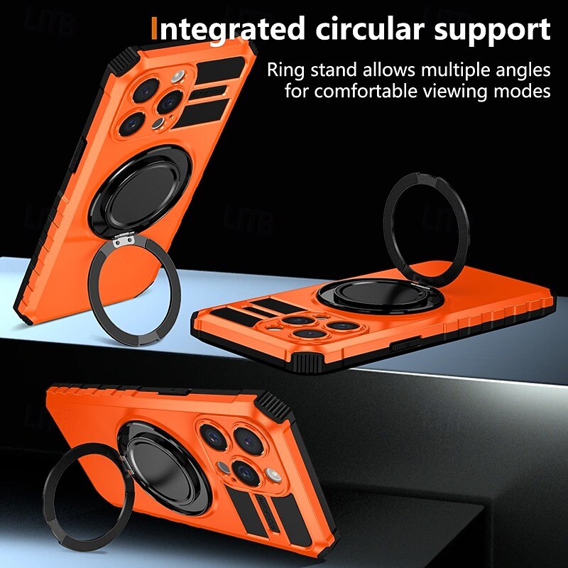 Phone Case For iPhone 16 15 14 Pro Max Plus 13 12 11 Pro Max Back Cover with Stand Holder Magnetic Shockproof Retro PC4