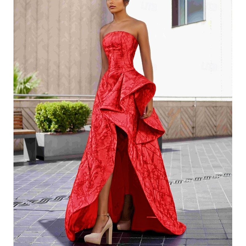 Ball Gown A-Line Evening Gown Elegant Dress Formal Wedding Floor Length Sleeveless StraplessDress Nylon with Slit Wedding Guest Dress4