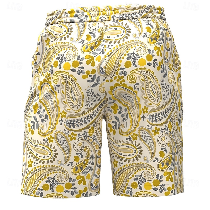 Men's Floral Paisley Swim Shorts Board Shorts Swimming Trunks Mid Waist Streetwear Hawaiian Casual Holiday Beach Vacation Wear Pocket Drawstring Elastic Waist Designer Clothing Apparel2