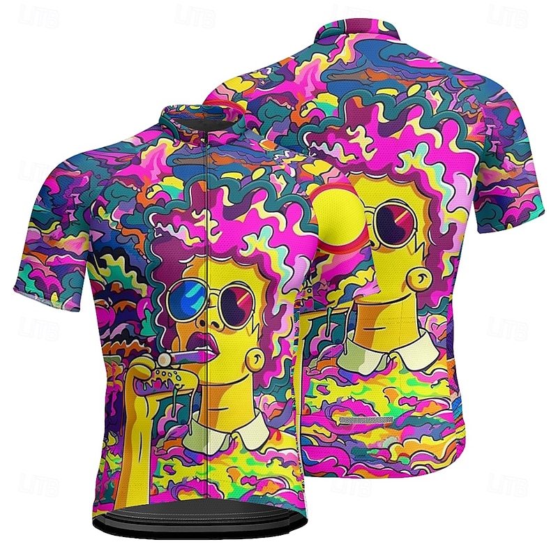 Men's Cycling Jersey Graphic Short Sleeve Bike Tee Tshirt Jersey with 3 Rear Pockets Mountain Bike MTB Quick Dry Anatomic Design Wicking Breathable Sports Purple Clothing Apparel