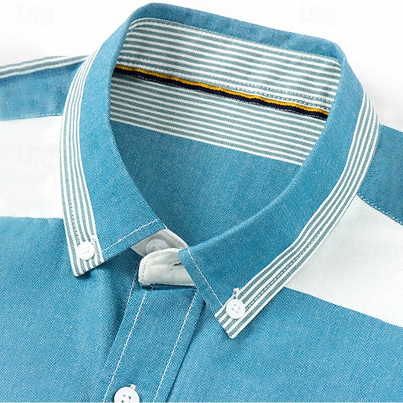 Men's Oxford Shirt Light Khaki Light Grey Dark Grey Blue White Long Sleeve Color Block Button Down Collar School Wedding Color Block Clothing Apparel Neutral Fashion Daily2