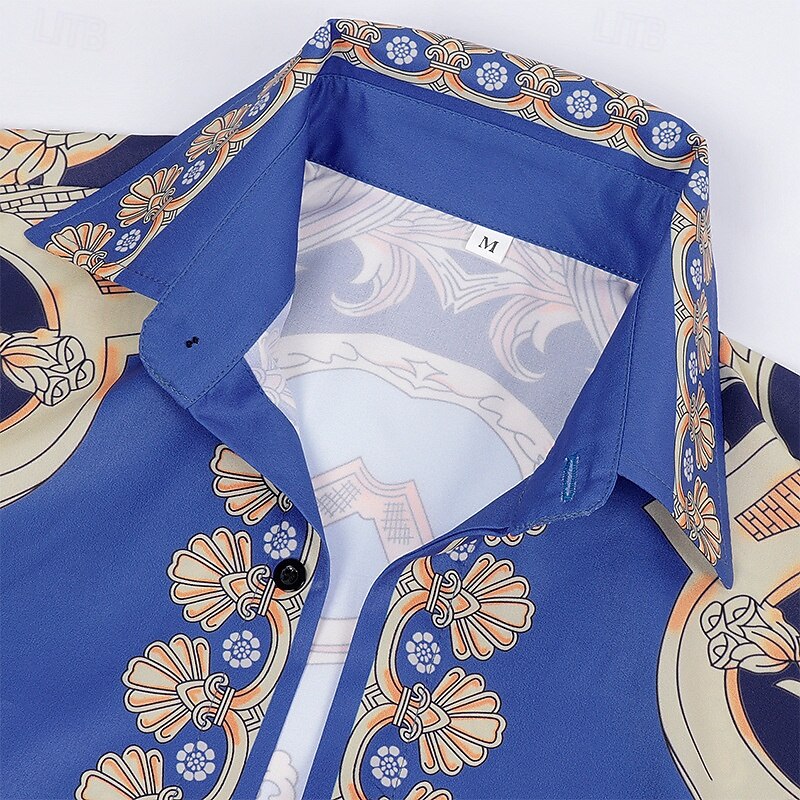 Mens Luxury Printed Silk Like Satin Button Down Dress Shirt for Party Prom Long Sleeve Slim Fit Floral Shirt4