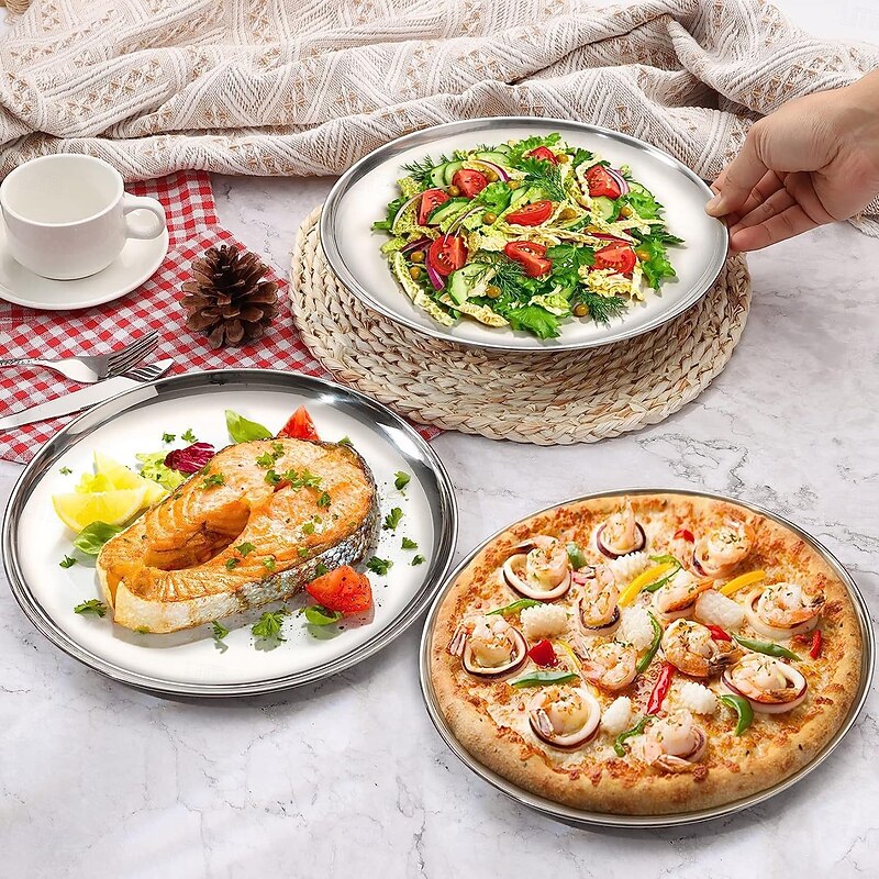 1Pc/3Pcs Stainless Steel Picnic Plates - 8 Inch Lightweight & Stackable for Camping & Outdoor Use3