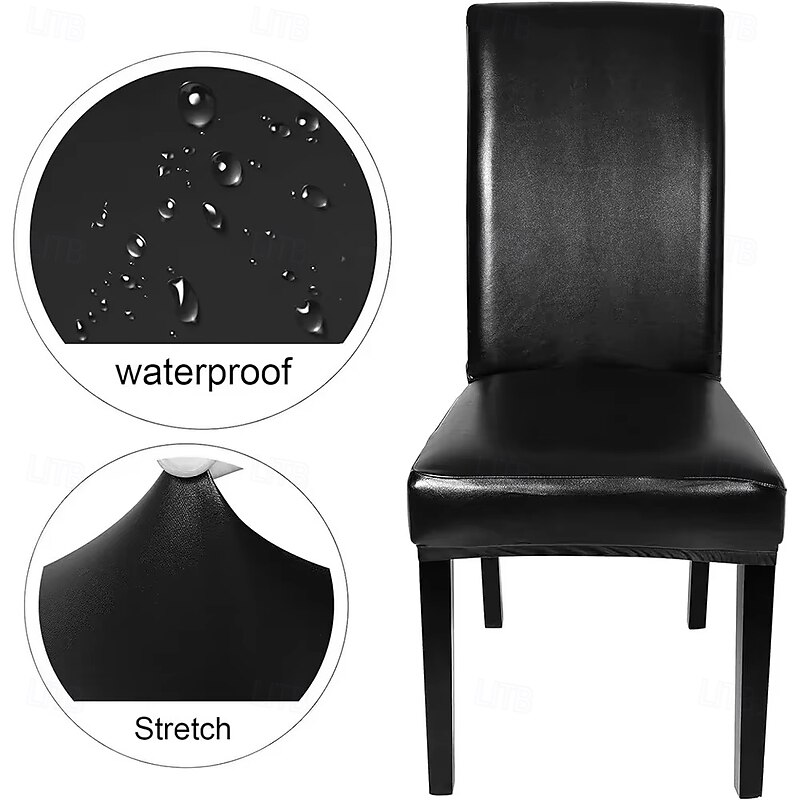 1/2/4/6 Pc Pu Leather Chair Cover Waterproof Oilproof Dining Chair Case Stretch Solid Color Seat Slipcover for Living Room Kitchen Home3