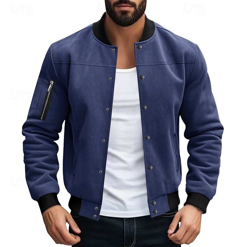 Men's Lightweight Jacket Summer Jacket Bomber Jacket Windbreaker Vacation Daily Wearproof Pocket Spring Fall Plain Fashion Classic Stand Collar Regular Black Light Green Red Navy Blue Brown Jacket4