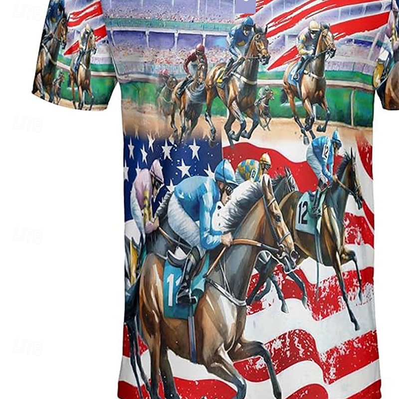 Kentucky Derby Men's Horse Racing Polo Short Sleeve Polo Shirts Collared Shirts Business Casual Outdoor Daily Wear Festival Outfit 3D Print Summer Spring Fall Red2