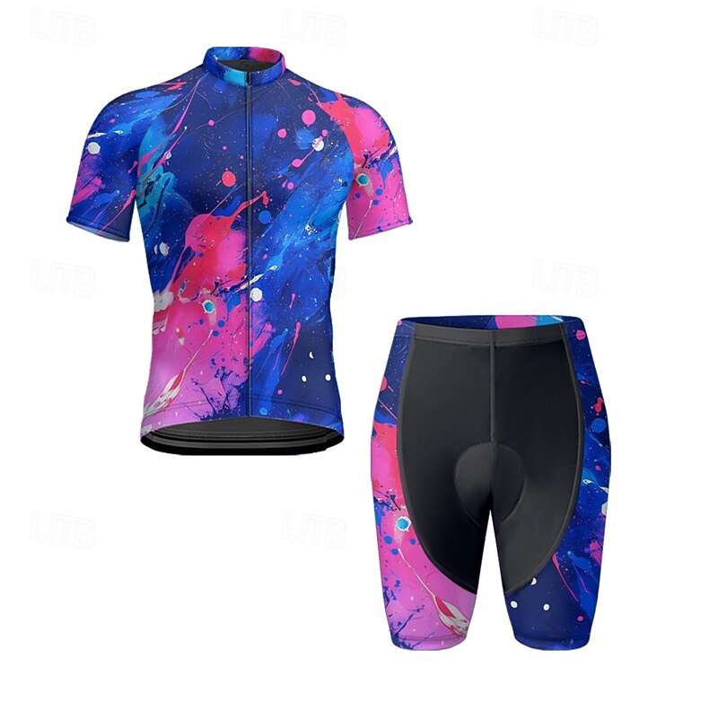 Men's Cycling Jersey with Shorts Graffiti Short Sleeve Bike Clothing Suit with 3 Rear Pockets Mountain Bike MTB Road Bike Cycling Front Zipper Sweat wicking Comfortable Breathable Sports Black Yellow2