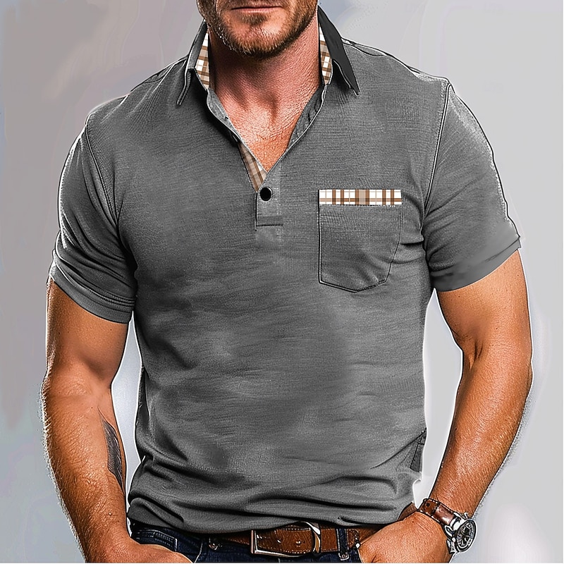 Men's Graphic Polo Short Sleeve Polo Shirts Collared Shirts Business Casual Outdoor Athleisure Daily Wear Buttons 3D Print Summer Dark Brown Light Brown Blue2