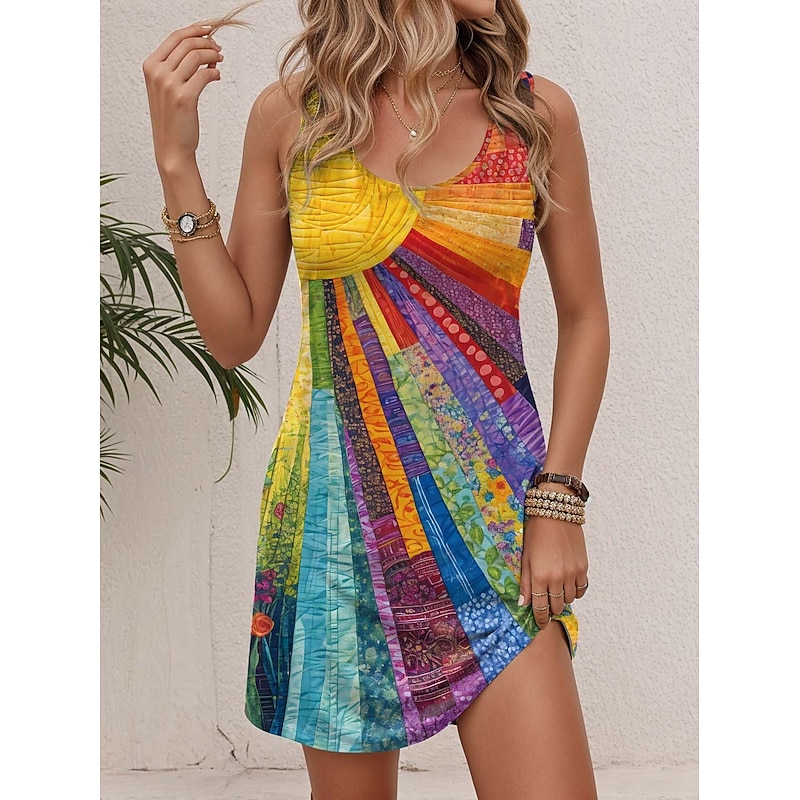 Women's Mini Dress Casual Dress Tank Dress Stylish Casual Daily Loose Fit Floral Tie Dye Color Gradient Sleeveless U Neck Yellow Blue Orange Green Summer