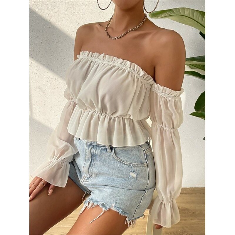 Retro Vintage Medieval Renaissance Blouse / Shirt Off Shoulder Solid Color Fancy Dress Women's Fantasy Halloween Carnival Vacation Casual Daily LARP Adults' Shirt2