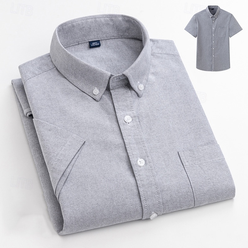 Men's Shirt Dress Shirt Button Up Shirt Solid Color Wedding Party White Sky Blue Gray Short Sleeve Lapel Summer Spring Clothing Apparel Pocket4