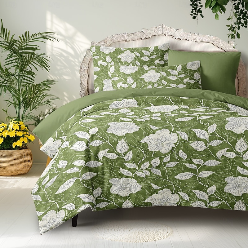 Floral Pattern Duvet Cover Set Comforter Set Soft 3-Piece Luxury Cotton Bedding Set Home Decor Gift King Queen Full Sizehree Piece Set
