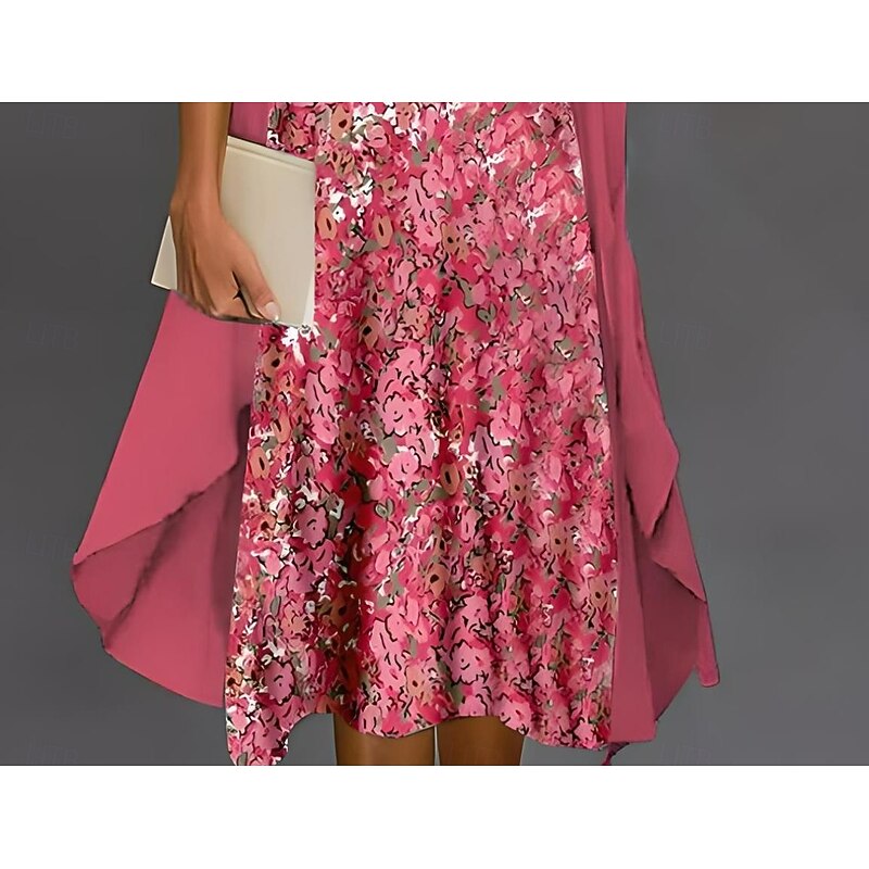 Women's Graduation Dress Midi Dress Chiffon Dress Shift Dress Summer Dress Elegant Stylish Formal Formal Wedding Guest Daily Loose Fit Floral Graphic Half Sleeve Crew Neck Pink Summer Spring Fall2