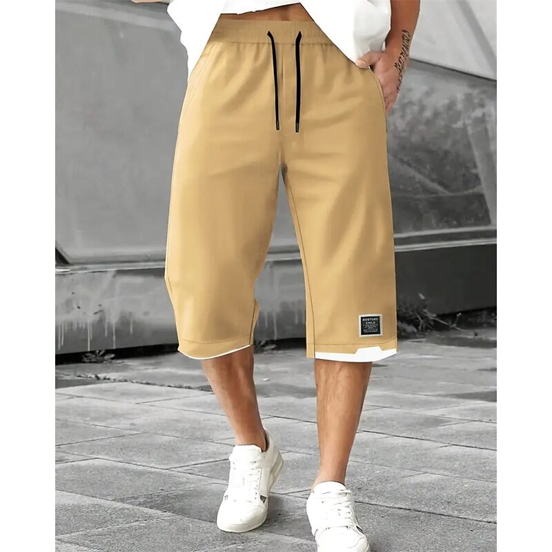 Men's Summer Shorts Capri shorts Casual Shorts Pocket Drawstring Elastic Waist Plain Comfort Breathable Calf-Length Outdoor Vacation Sport Casual Black Army Green