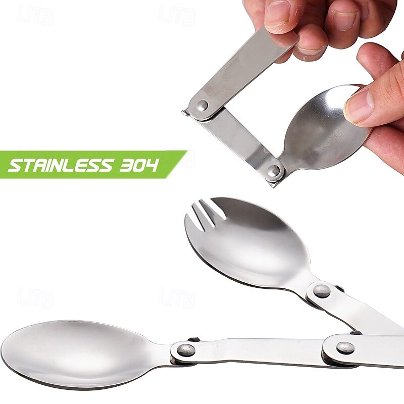 1Pc Camping Outdoor Stainless Steel Folding Spoon, Compact, Lightweight, Durable, Ideal for Hiking, Backpacking, and Camping, Easy to Carry and Use