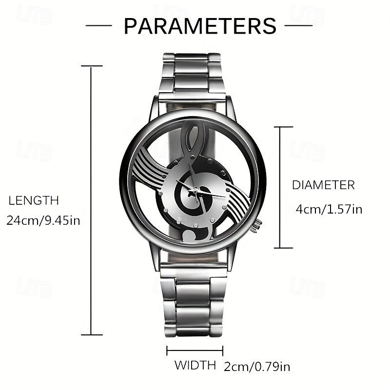Fashion and Casual Music Note Notation Watch Stainless Steel Wristwatch for Men and Women Silver Watches4