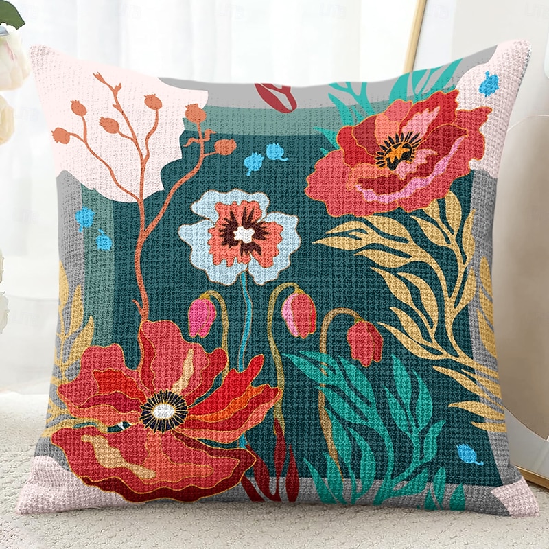 Floral Decorative Toss Pillows Cover 1PC Spring Summer Soft Square Couch Cushion Case Pillowcase for Bedroom Livingroom Sofa Chair3