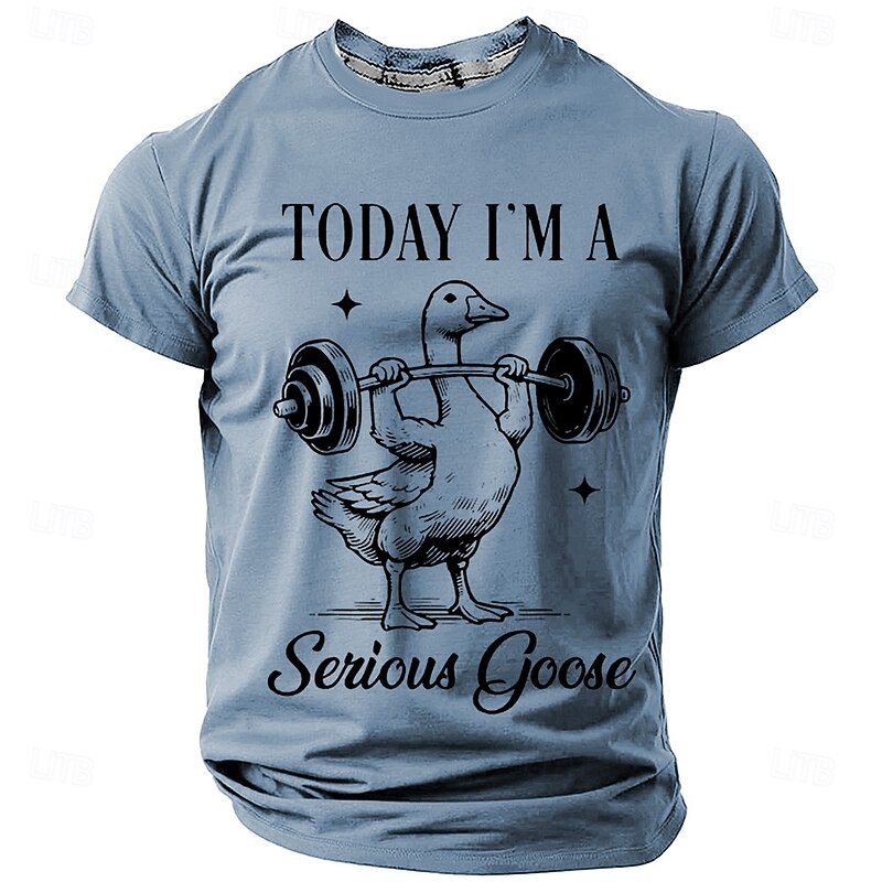 Men's Funny Goose Weightlifting T-Shirt 'Today I'm a Serious Goose' Pun Short Sleeve Graphic Tee3