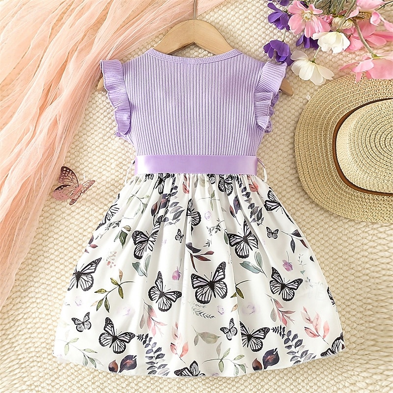 Kids Girls' Dress Floral Dress Flower Sleeveless Outdoor Casual Ruffle Fashion Daily Polyester Knee-length Casual Dress A Line Dress Summer 4 years+ Pink Red Purple2