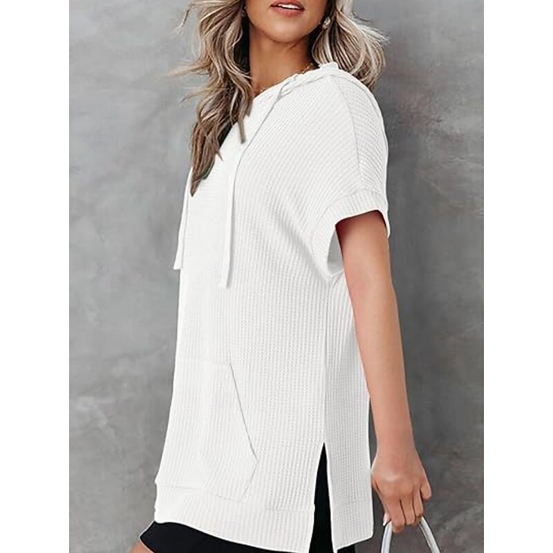 Women's Mini Dress Hoodie Dress Casual Dress Basic Casual Vacation Daily Regular Fit Plain Half Sleeve Hooded Black White Blue Fuchsia Summer2