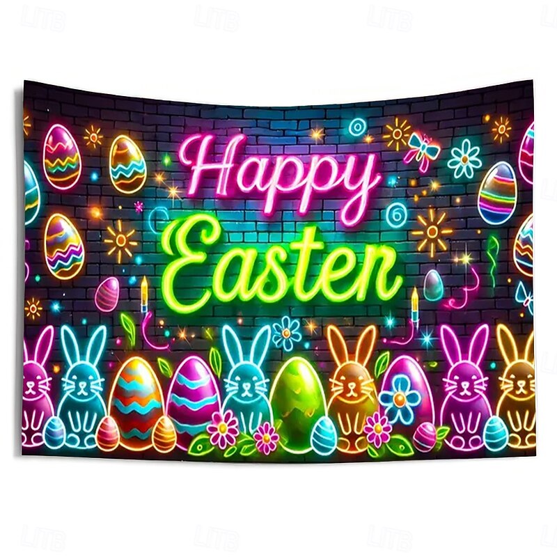 Eggs Blacklight Tapestry Glow in the Dark Glow Party UV Reactive Bunny Rabbit Trippy Misty Nature Landscape Hanging Tapestry Wall Art Mural for Living Room Bedroom4