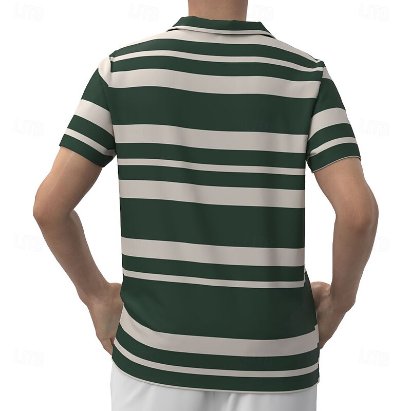 Men's Striped Rugby Polo Short Sleeve Polo Shirts Collared Shirts Casual School Outdoor Sports Daily Wear 3D Print Summer Green2