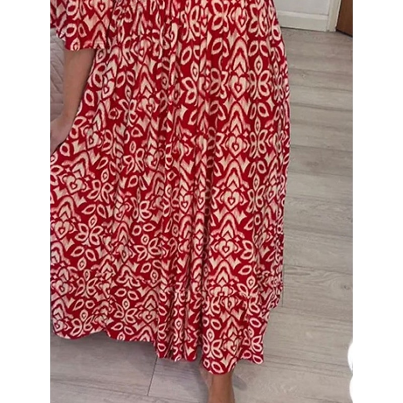 Women's Long Dress Maxi Dress Casual Dress Boho Chic Dresses Boho Dress Elegant Bohemia Stylish Vacation Casual Daily Regular Fit Graphic Short Sleeve V Neck Red Navy Blue Blue Green Summer Spring2