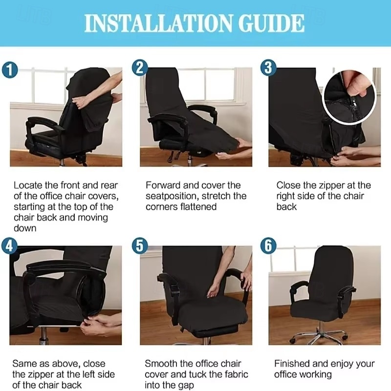 PU Leather Waterproof Elastic Chair Covers Anti-dirty Rotating Stretch Office Computer Desk Seat Chair Cover Removable Slipcovers Office Zipper Chair Cover4
