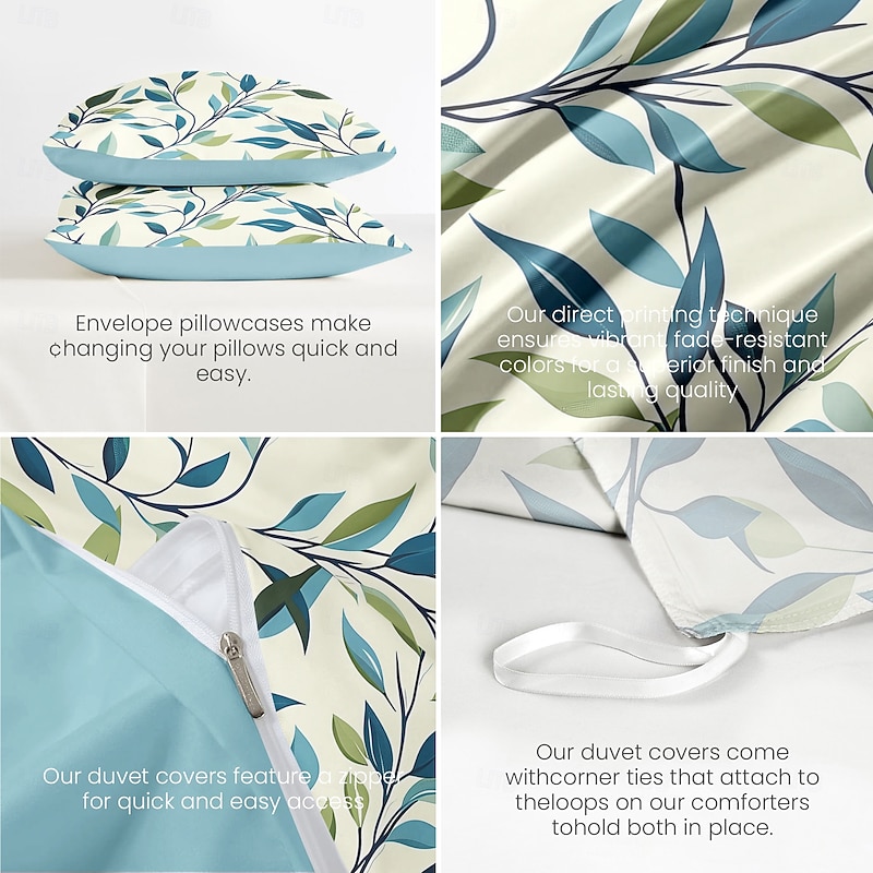 Leaves Duvet Cover Set Cotton Tropical Plants Pattern Set Soft 3-Piece Luxury Bedding Set Home Decor Gift Twin Full King Queen Size Duvet Cover4