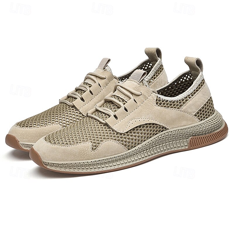 Men's Breathable Mesh Sneakers – Lightweight Casual Lace-Up Shoes with Suede Accents for Summer Walking, Outdoor & Travel4