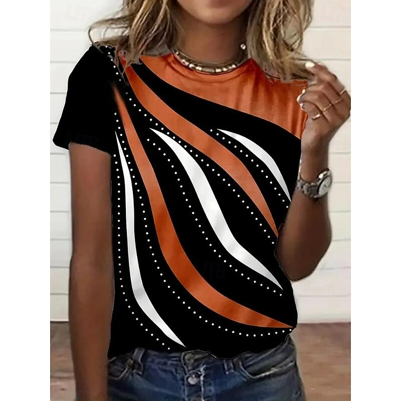 Women's T Shirt Floral Graphic Elegant Vintage Fashion Short Sleeve Crew Neck Regular Tops Daily Print Orange Spring Fall