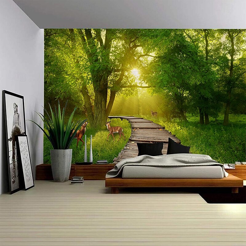 A forest landscape hanging tapestry mural art large-scale tapestry mural decoration photo background blanket curtain home bedroom living room decoration4