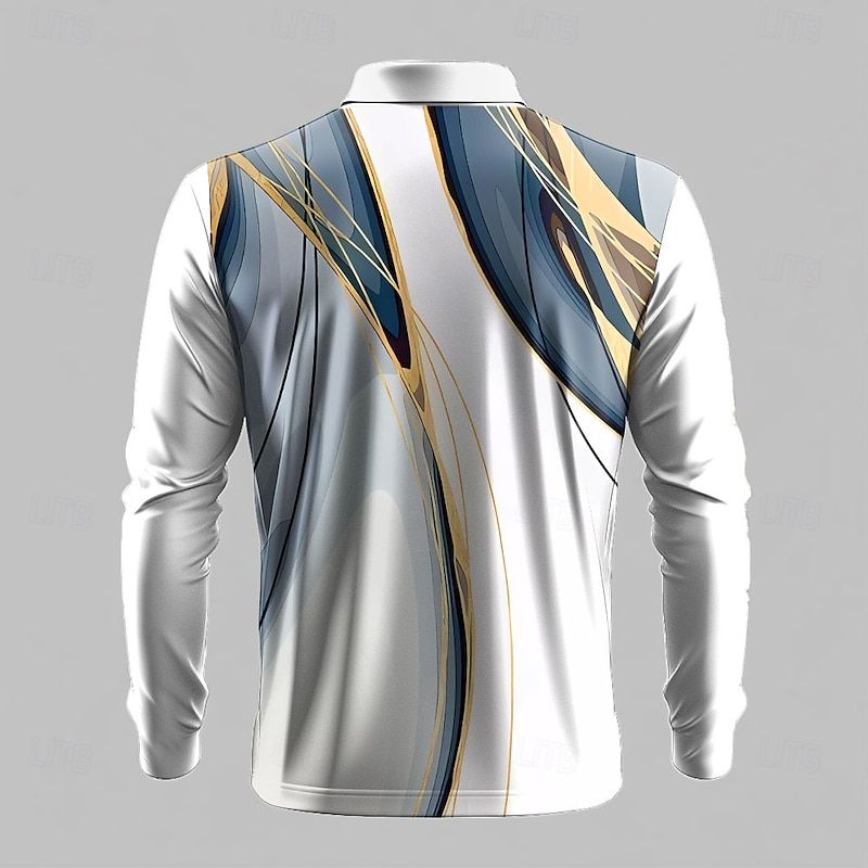 Men's Geometric Line Golf Shirt Long Sleeve Polo Shirts Collared Shirts Casual Business Casual Street Athleisure Outdoor clothing Holiday Buttons 3D Print Spring Fall Winter Black White3